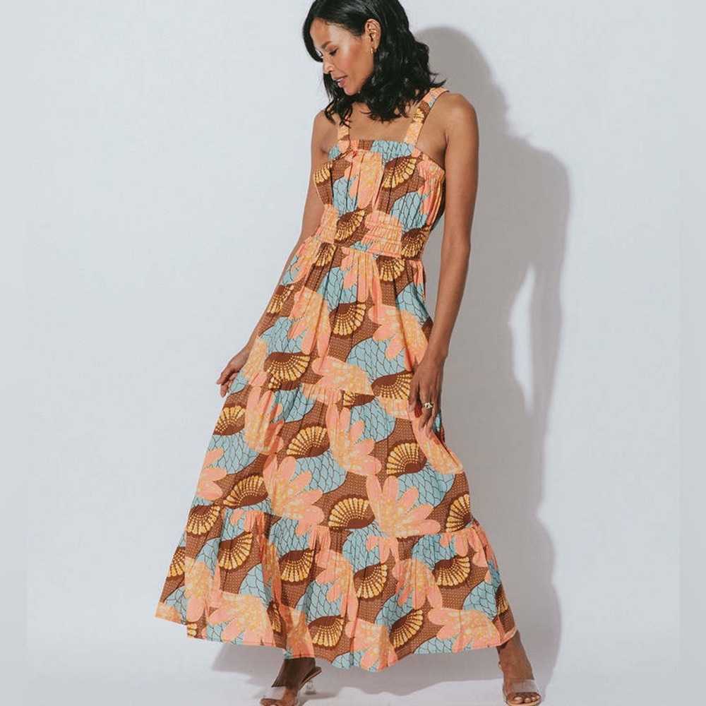CLEOBELLA Jolene Smocked Ankle Maxi Midi Dress 100% GOTS Organic Cotton NEW